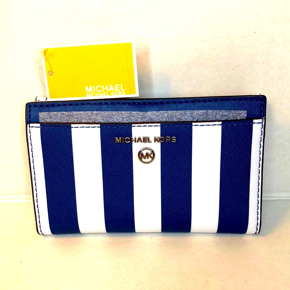 Michael Kors Jet Set Charm Striped Card Case in Blue and White
